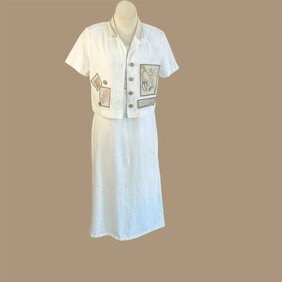 Piccalino Petite Vintage 90s Cream Tan Giraffe Patchwork Jacket Dress - Picture 1 of 10
